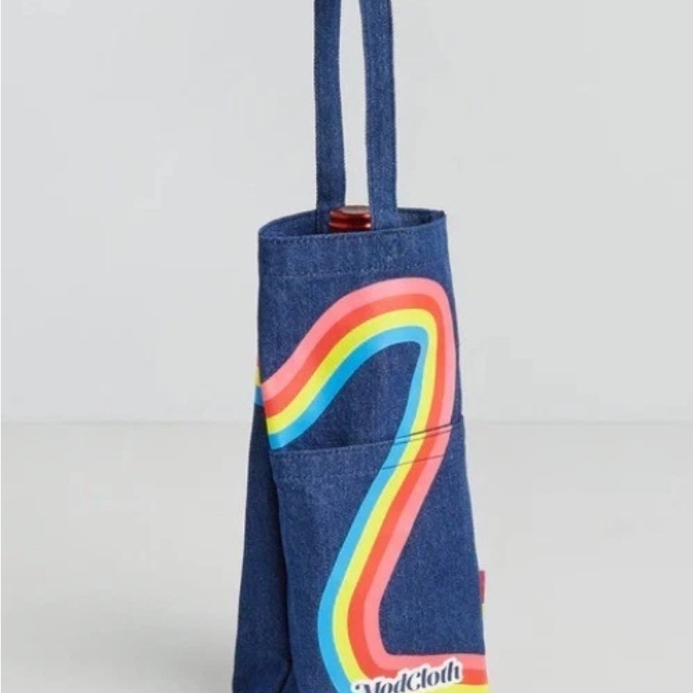 ModCloth Denim Tote with Colorful Rainbow Accent